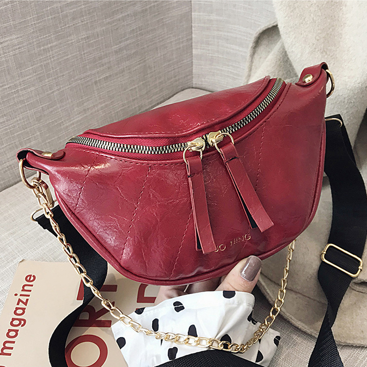 Fashion Double Zipper PU Leather Crossbody Bag Chest Bags Waist Bag for Women