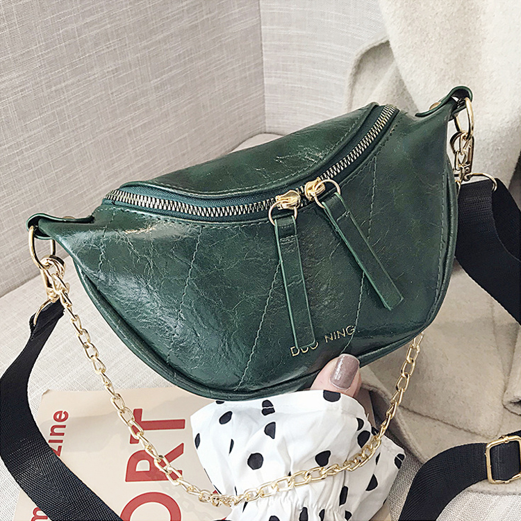 Fashion Double Zipper PU Leather Crossbody Bag Chest Bags Waist Bag for Women