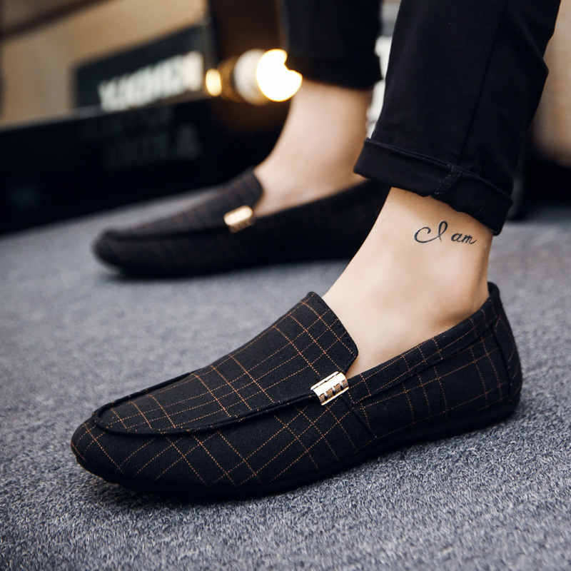 39-46Checker pattern men shoes men flats shoes canvas shoes casual shoes loafers shoes male shoes