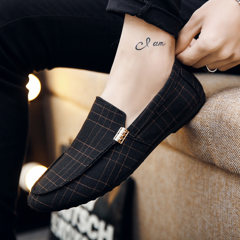 39-46Checker pattern men shoes men flats shoes canvas shoes casual shoes loafers shoes male shoes