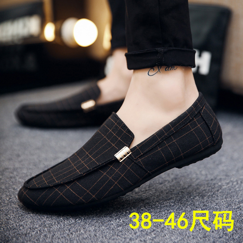 39-46Checker pattern men shoes men flats shoes canvas shoes casual shoes loafers shoes male shoes