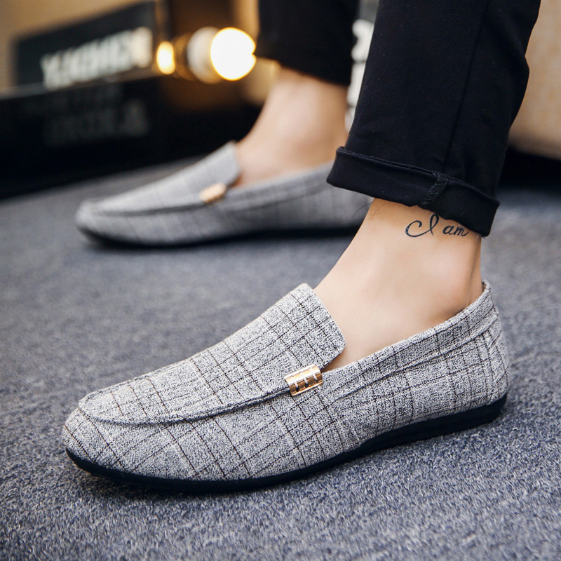 39-46Checker pattern men shoes men flats shoes canvas shoes casual shoes loafers shoes male shoes