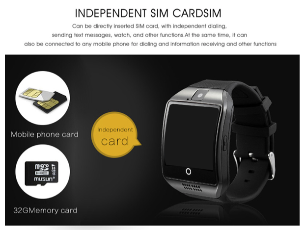 Q18 Bluetooth Smart Watch Cam Twitter Facebook Whatsapp Sync Sports Support SIM Card For IOS Android