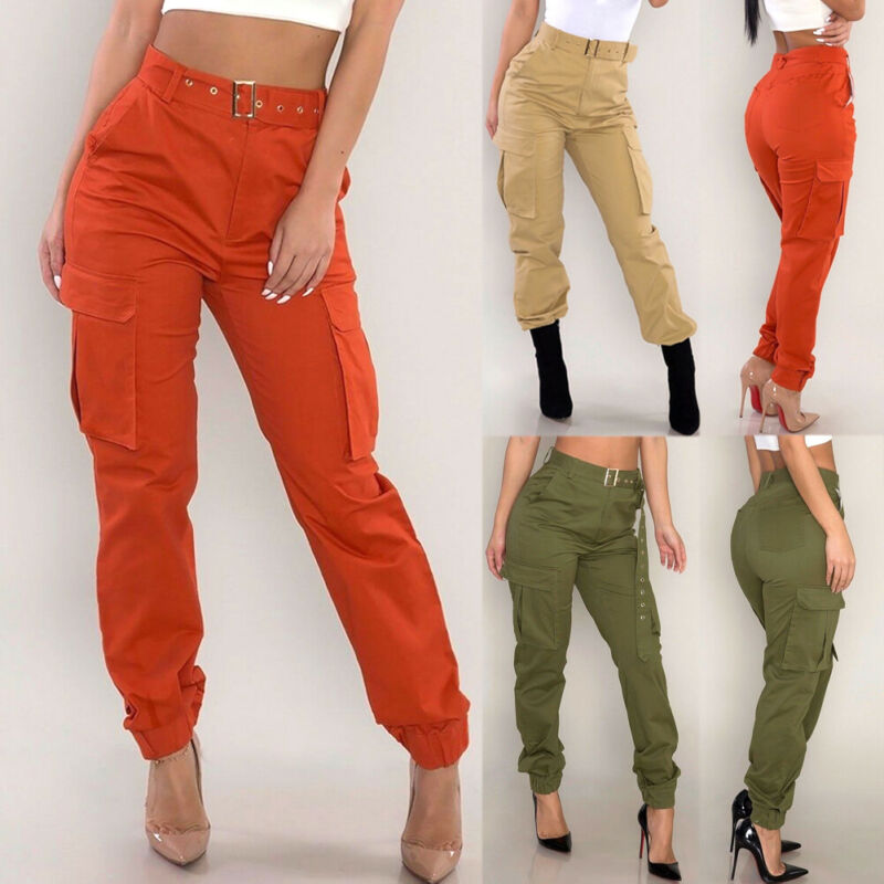 Women Casual Loose Pants High Waist Combat Trouser Ladies Cargo Pants Girls Pockets Trousers Wear