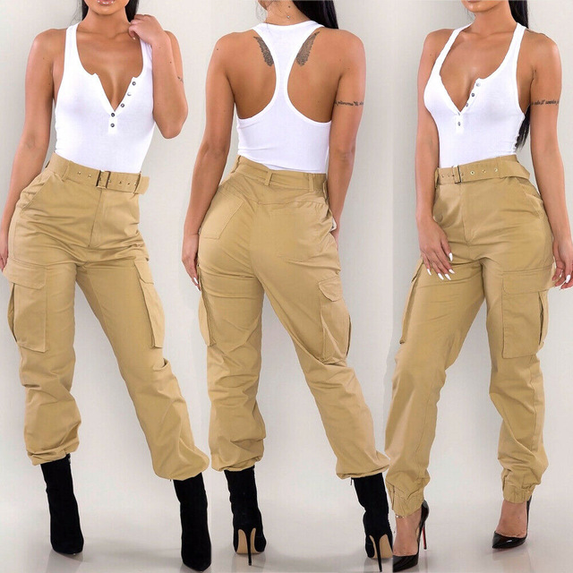 Women Casual Loose Pants High Waist Combat Trouser Ladies Cargo Pants Girls Pockets Trousers Wear