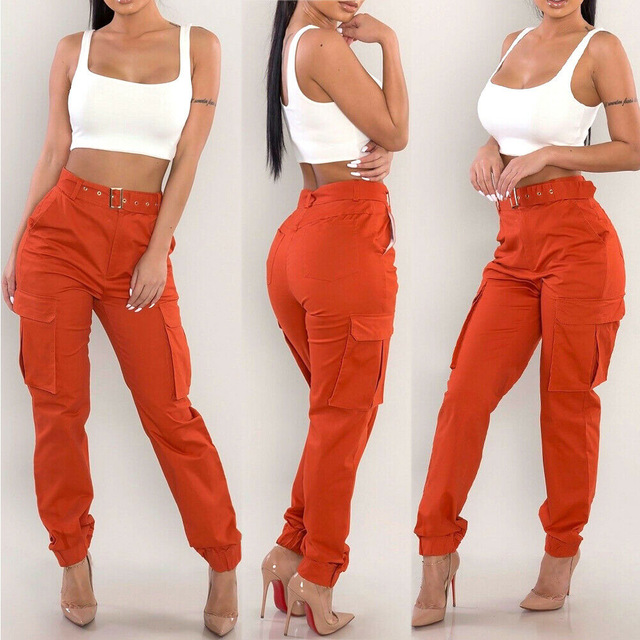 Women Casual Loose Pants High Waist Combat Trouser Ladies Cargo Pants Girls Pockets Trousers Wear