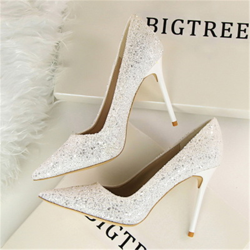 Women Stylish Shining High Heels Lady Thin Heeled Sandals Shoes