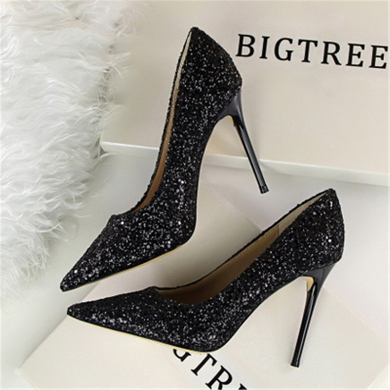 Women Stylish Shining High Heels Lady Thin Heeled Sandals Shoes