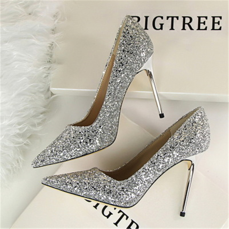 Women Stylish Shining High Heels Lady Thin Heeled Sandals Shoes