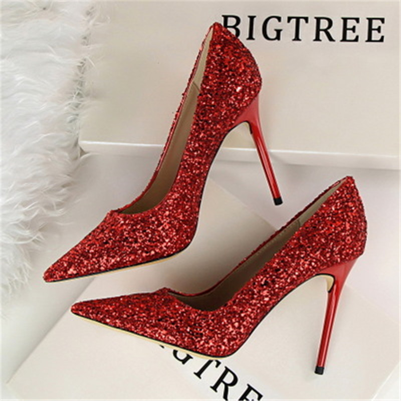 Women Stylish Shining High Heels Lady Thin Heeled Sandals Shoes