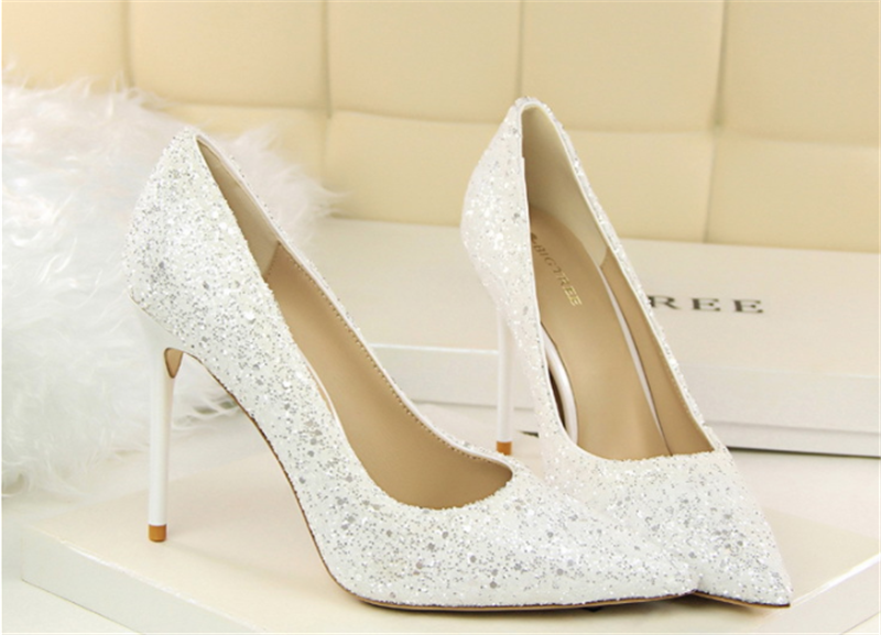 Women Stylish Shining High Heels Lady Thin Heeled Sandals Shoes