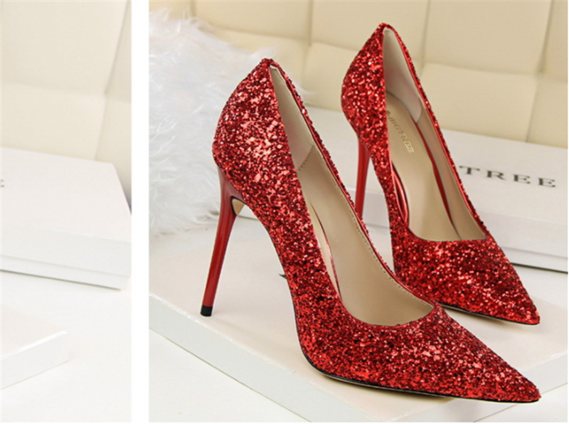 Women Stylish Shining High Heels Lady Thin Heeled Sandals Shoes