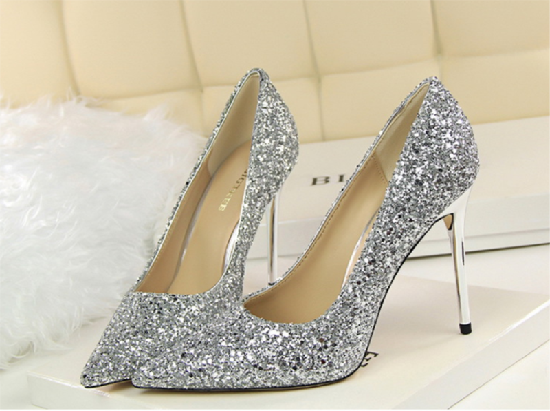 Women Stylish Shining High Heels Lady Thin Heeled Sandals Shoes