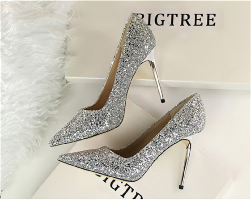 Women Stylish Shining High Heels Lady Thin Heeled Sandals Shoes