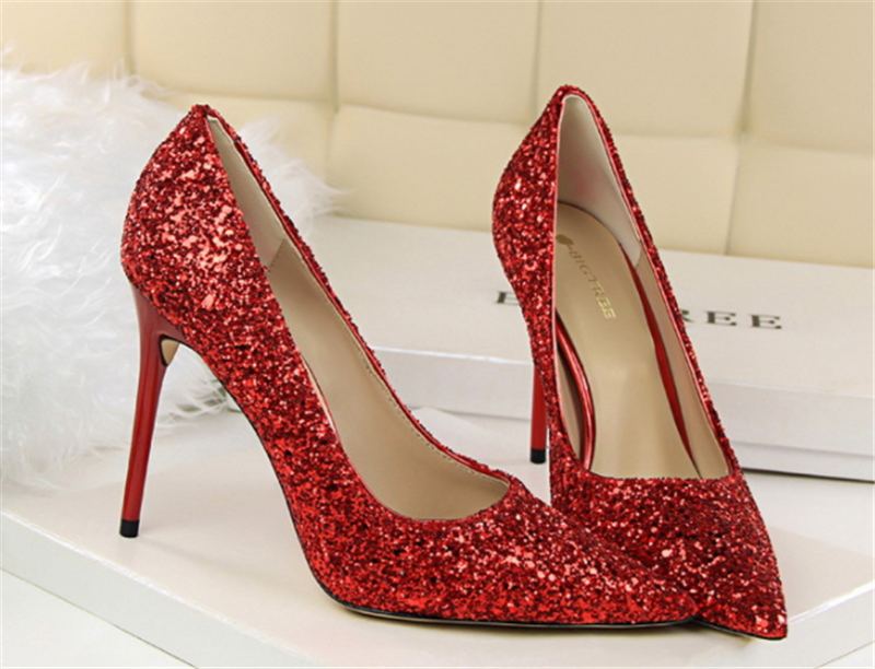 Women Stylish Shining High Heels Lady Thin Heeled Sandals Shoes