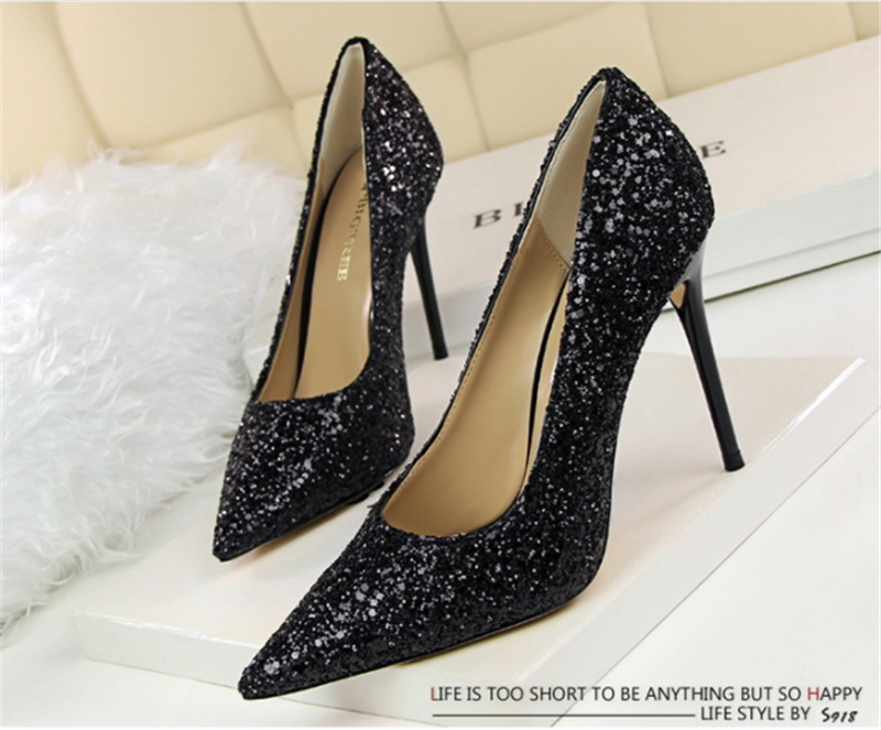 Women Stylish Shining High Heels Lady Thin Heeled Sandals Shoes