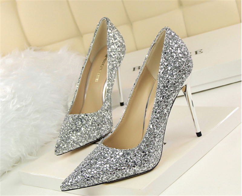 Women Stylish Shining High Heels Lady Thin Heeled Sandals Shoes
