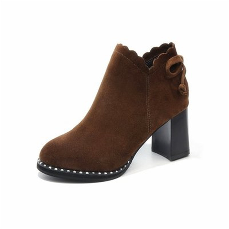 Stylishing Women Bowknot Boots Solid Color High Heeled Ankle Boots Seamless Shoes