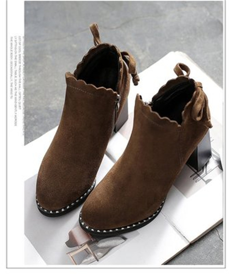 Stylishing Women Bowknot Boots Solid Color High Heeled Ankle Boots Seamless Shoes