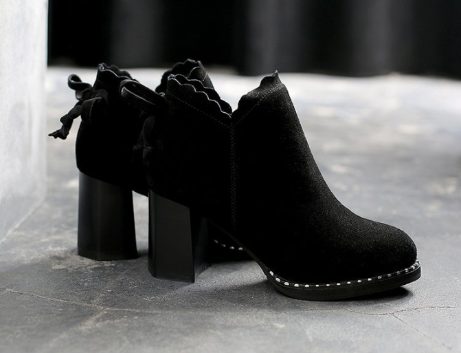 Stylishing Women Bowknot Boots Solid Color High Heeled Ankle Boots Seamless Shoes