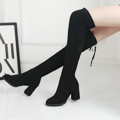 2019 Women Over The Knee High Boots Slip Shoes high heel boots Point Toe lace-up long Boots