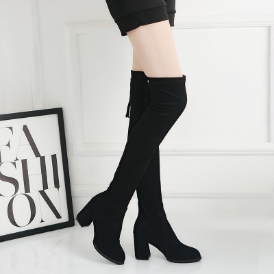 2019 Women Over The Knee High Boots Slip Shoes high heel boots Point Toe lace-up long Boots