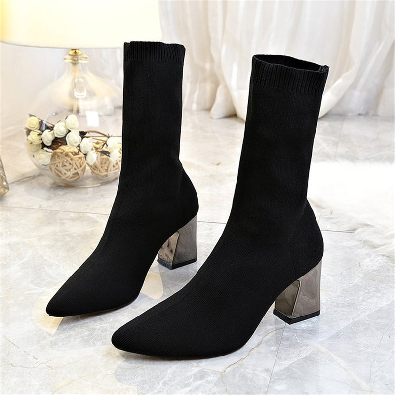 Women&apos;s shoes new stovepipe high-heeled elastic boots tube socks boots increased sexy wool boots