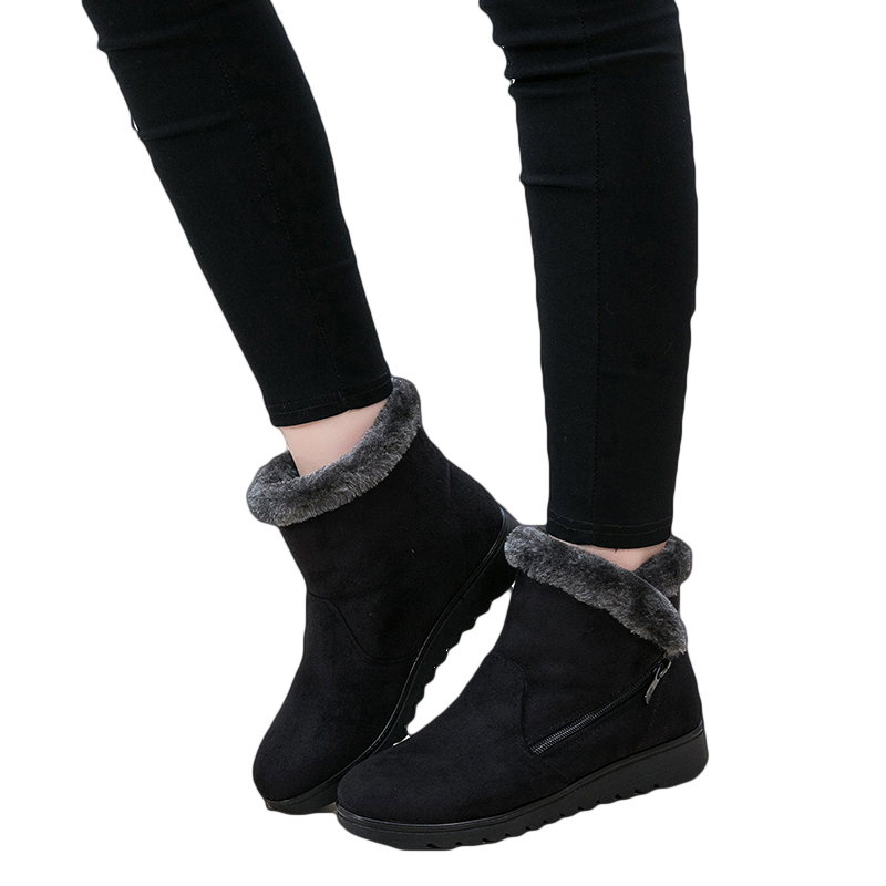 Women Snow Boots Warm Short Fur Plush Winter Ankle Boot Plus Size Platform Ladies Suede Zip Shoes
