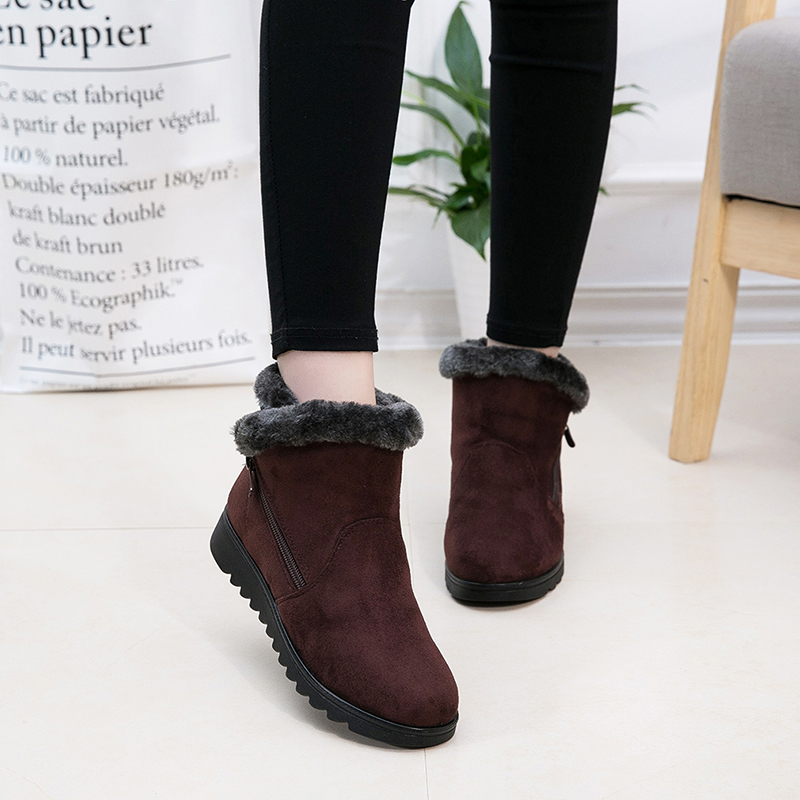Women Snow Boots Warm Short Fur Plush Winter Ankle Boot Plus Size Platform Ladies Suede Zip Shoes