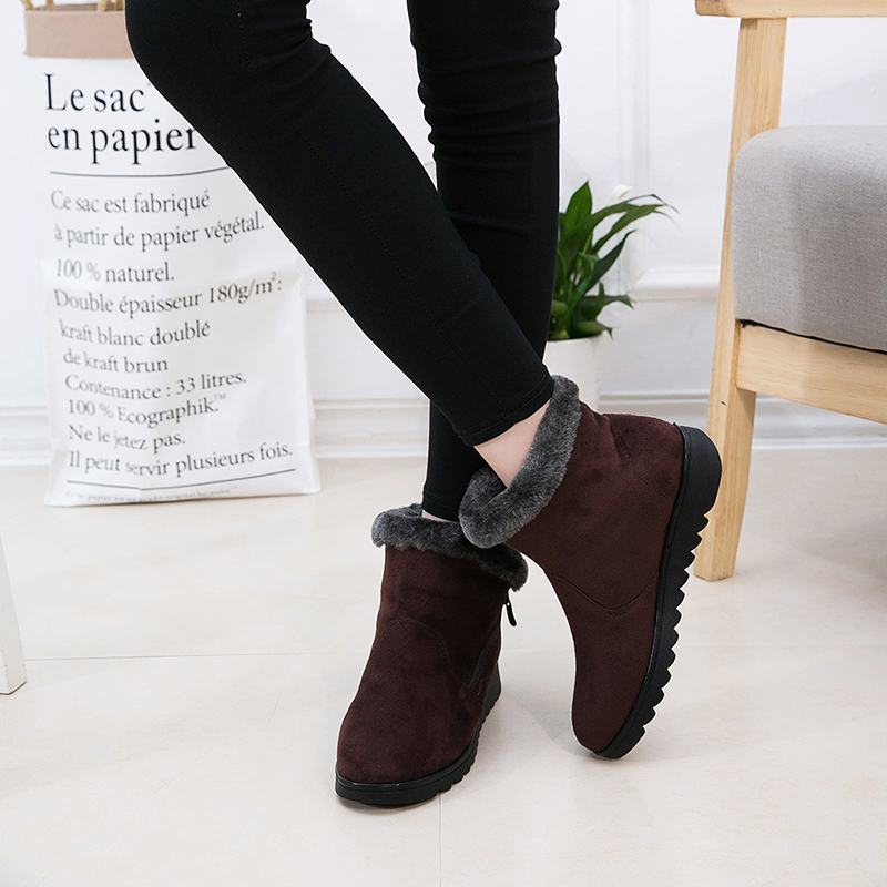 Women Snow Boots Warm Short Fur Plush Winter Ankle Boot Plus Size Platform Ladies Suede Zip Shoes