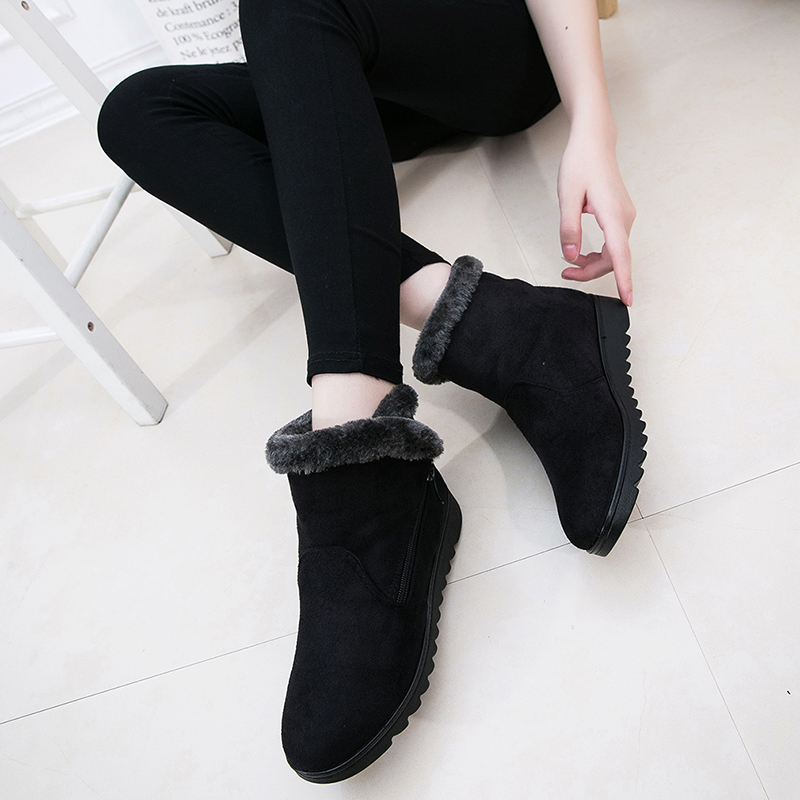 Women Snow Boots Warm Short Fur Plush Winter Ankle Boot Plus Size Platform Ladies Suede Zip Shoes