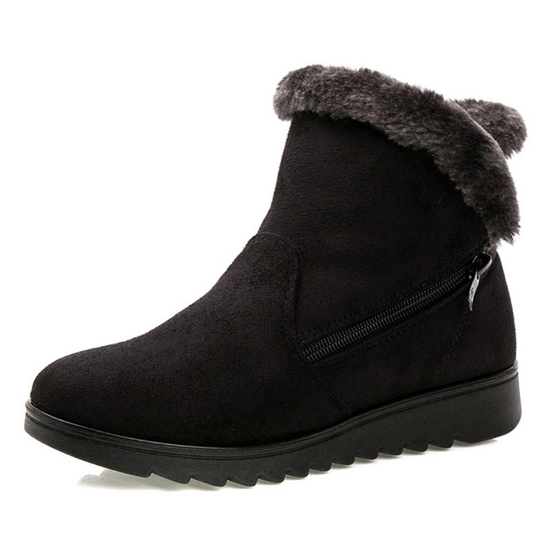 Women Snow Boots Warm Short Fur Plush Winter Ankle Boot Plus Size Platform Ladies Suede Zip Shoes