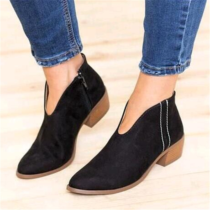 2019 Leopard Print Pointed Toe Ankle Boots Slip on Deep V High Heel Lady Party Dress Women  Shoes