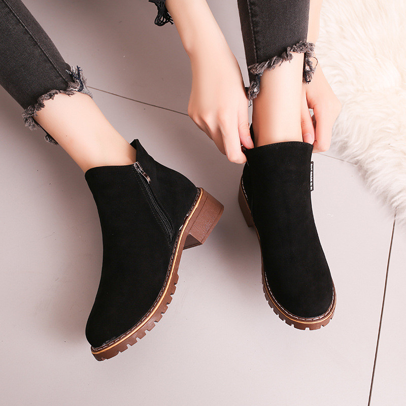 Women Ankle Boots Short Martin Boots Chunky Heels Boots Female Fashion Shoes