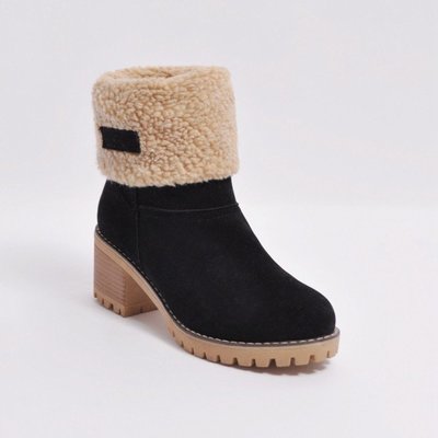 Roboviido New Women Boots Winter outdoor keep Warm Fur Boots Waterproof Women's Thick Heel Boots