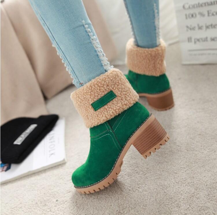 Roboviido New Women Boots Winter outdoor keep Warm Fur Boots Waterproof Women's Thick Heel Boots