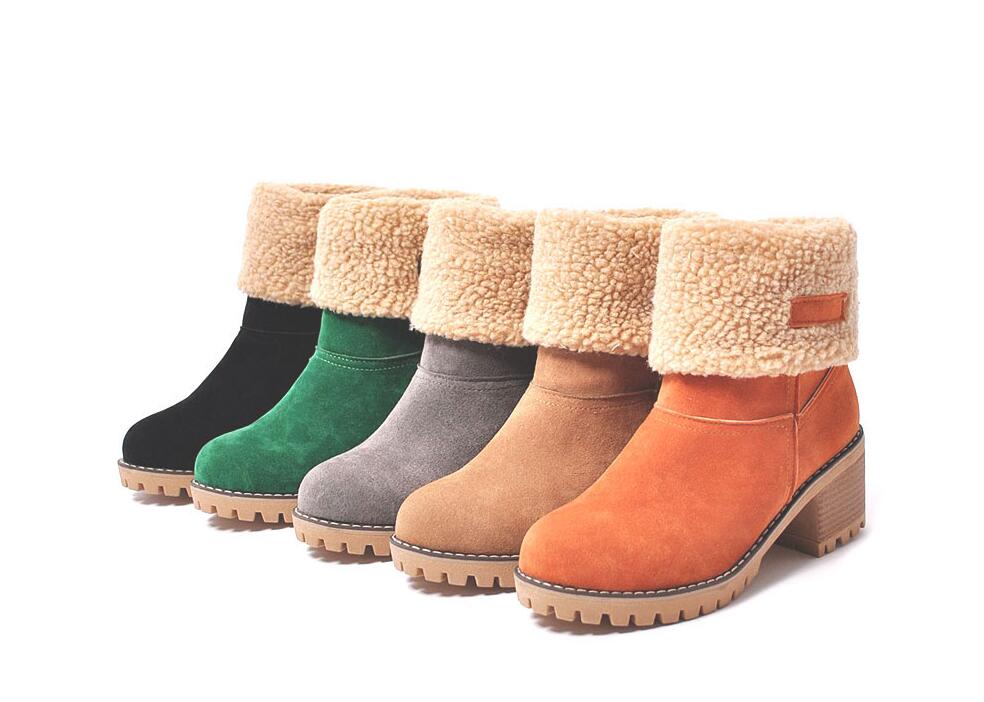 Roboviido New Women Boots Winter outdoor keep Warm Fur Boots Waterproof Women's Thick Heel Boots