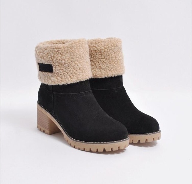Roboviido New Women Boots Winter outdoor keep Warm Fur Boots Waterproof Women's Thick Heel Boots
