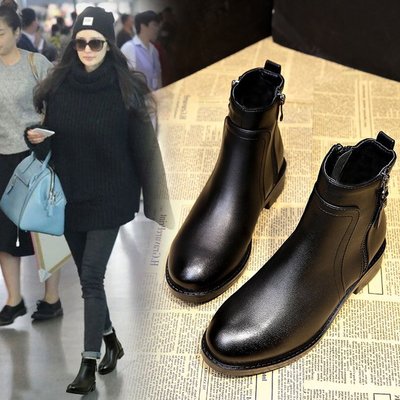 Women&apos;s Shoes Short Boots Korean Version Plus Velvet Casual Chelsea Martin Boots