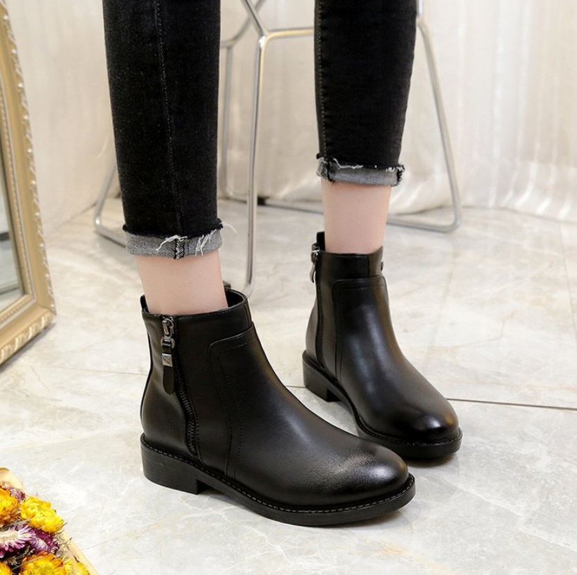 Women&apos;s Shoes Short Boots Korean Version Plus Velvet Casual Chelsea Martin Boots