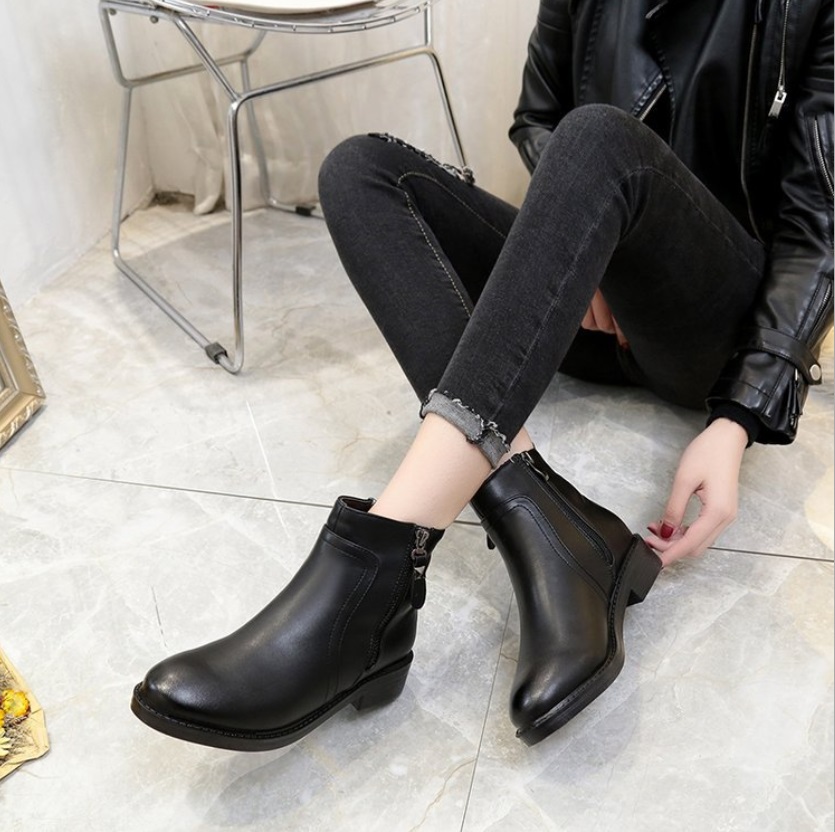 Women&apos;s Shoes Short Boots Korean Version Plus Velvet Casual Chelsea Martin Boots