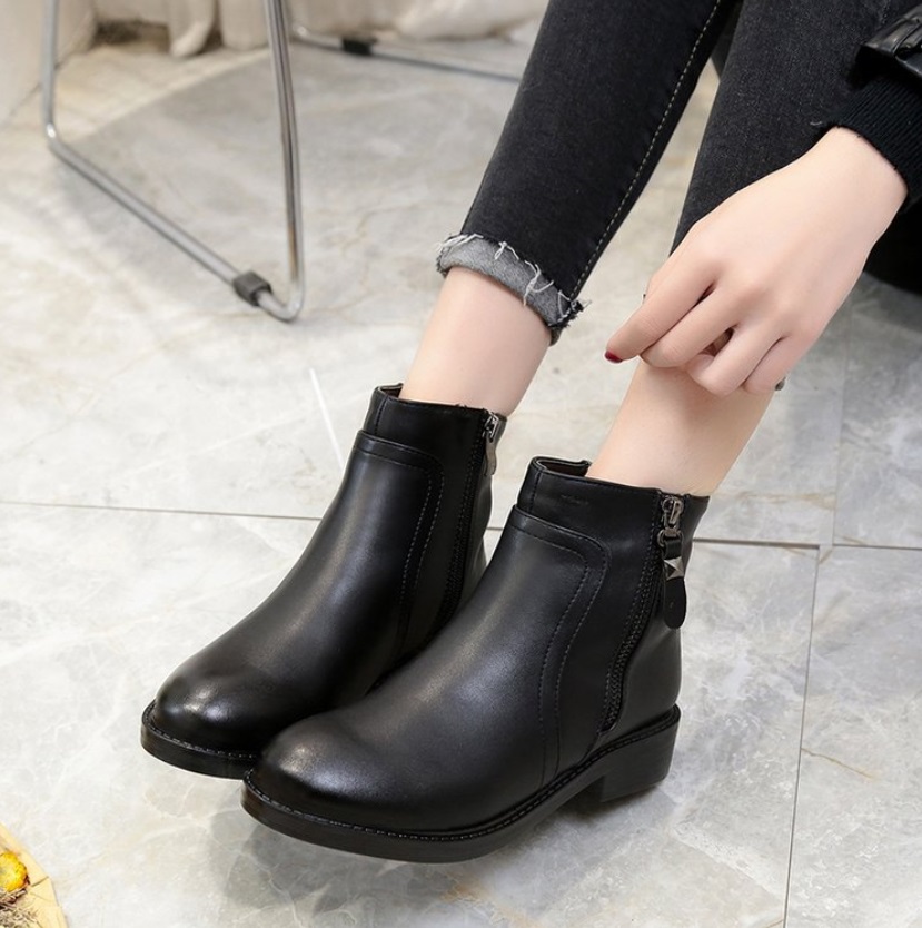 Women&apos;s Shoes Short Boots Korean Version Plus Velvet Casual Chelsea Martin Boots