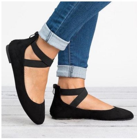 Womens Ballet Flats Elastic Ankle Strap Shoes