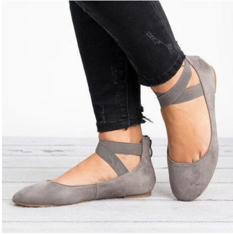 Womens Ballet Flats Elastic Ankle Strap Shoes