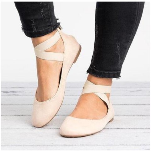 Womens Ballet Flats Elastic Ankle Strap Shoes