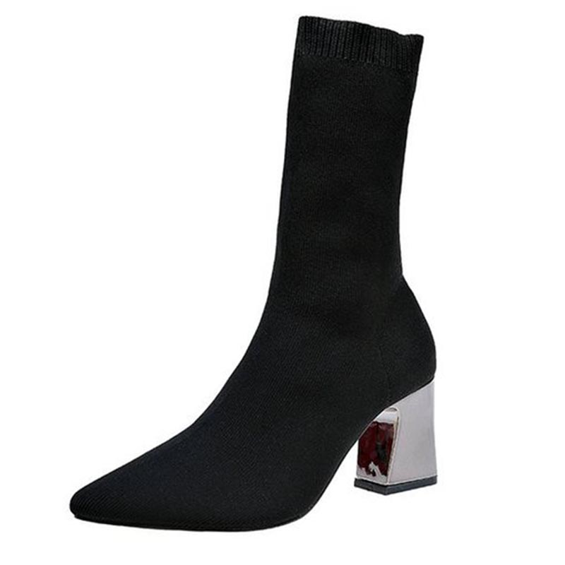Autumn New Women&apos;s Shoes High-heeled Pointed Elastic Boots Tube Socks Booties