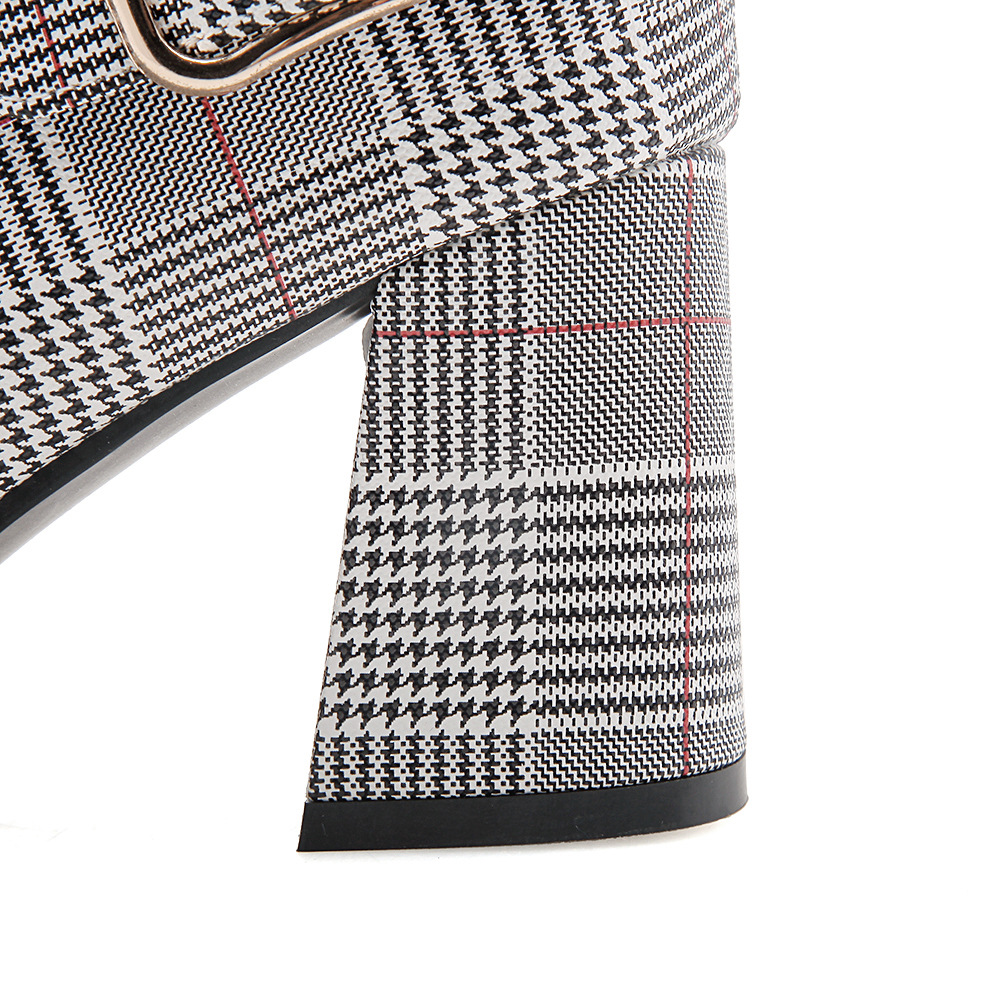 Women&apos;s Boots Fashion Plaid Pointed Toe High Heels Sexy Autumn Winter Ankle Boots