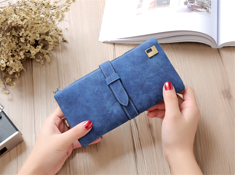 KIKO Women Wallets Matte Leather Wallet Female Coin Purse Wallet Card Holder Wristlet Money Bag