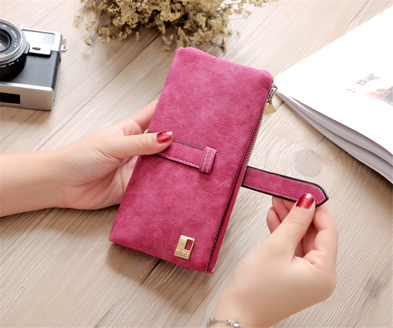 KIKO Women Wallets Matte Leather Wallet Female Coin Purse Wallet Card Holder Wristlet Money Bag
