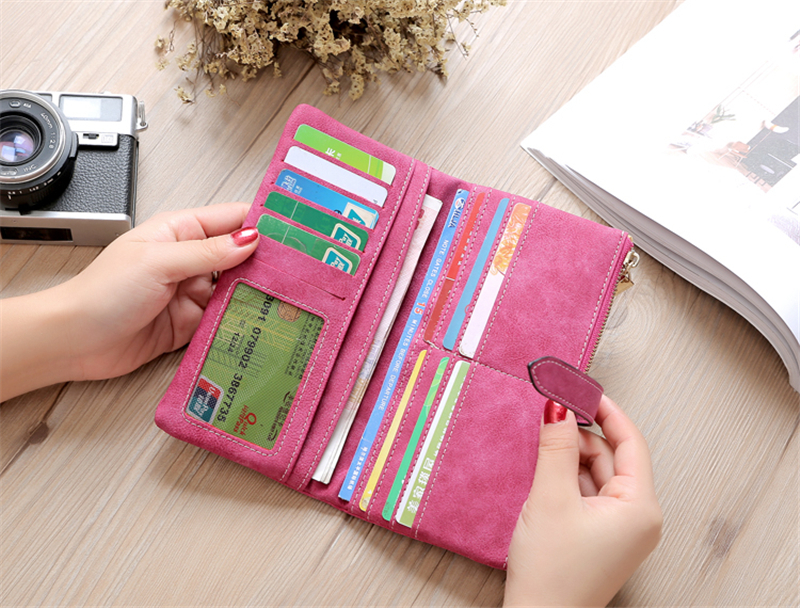 KIKO Women Wallets Matte Leather Wallet Female Coin Purse Wallet Card Holder Wristlet Money Bag